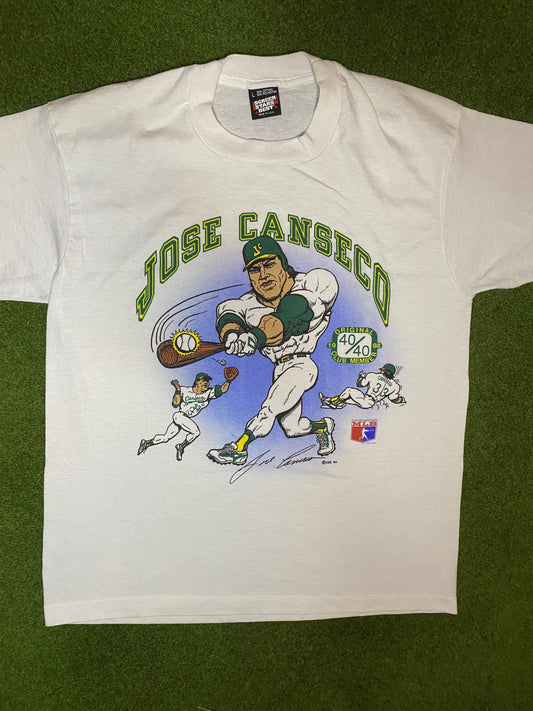 1988 Oakland Athletics - Jose Canseco 40/40 Club - Vintage MLB Player T-Shirt (Large)